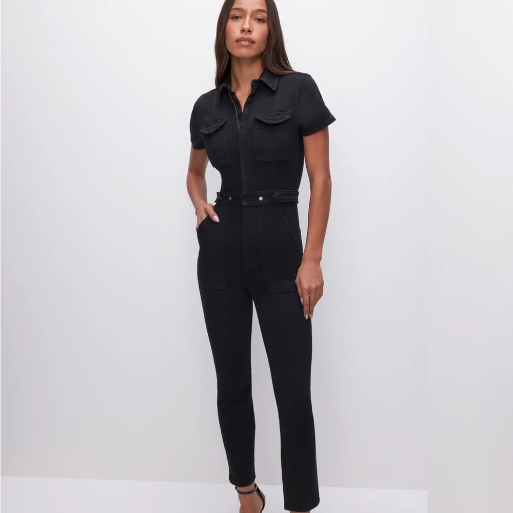 Good American Black Utility Jumpsuit with Fitted Waist